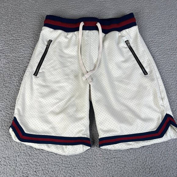 Bascom Projects 1993 Basketball Shorts Men M White Red Blue Mesh Zipper Baggy - Picture 1 of 12